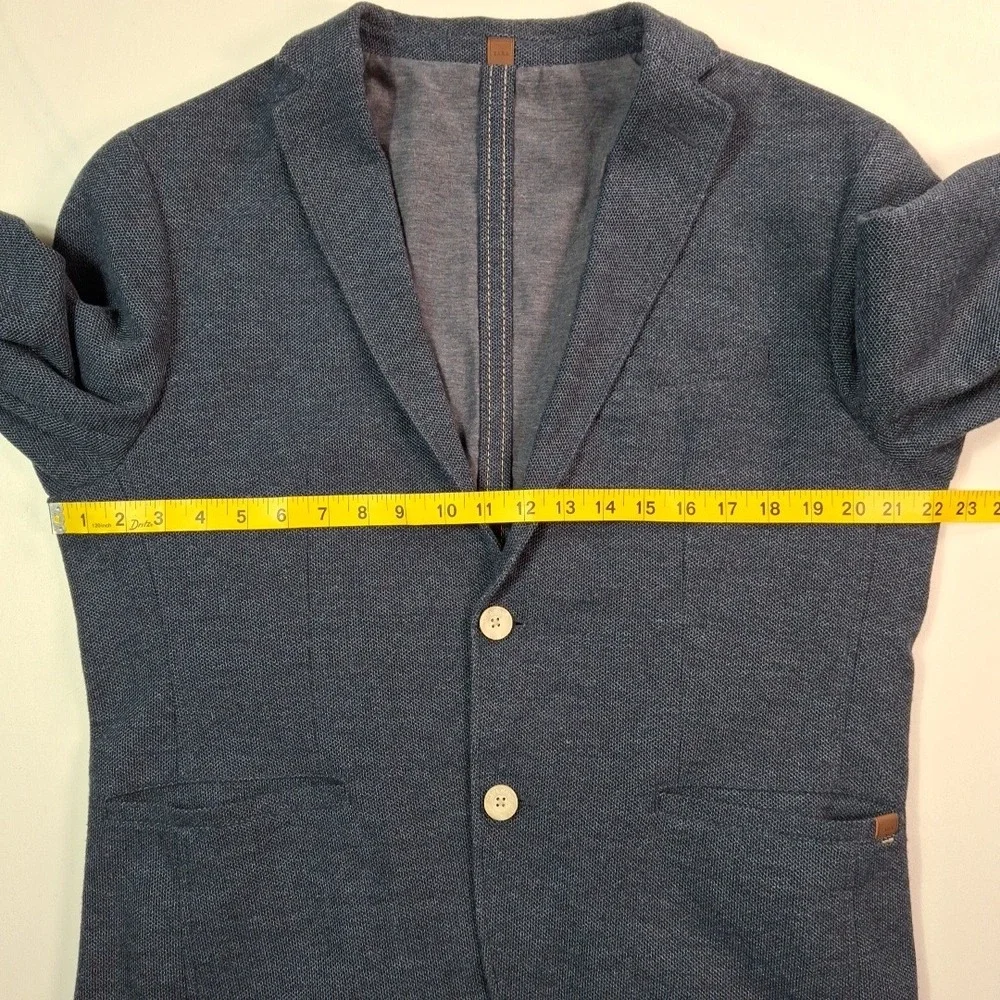 Zara Man Blue Textured Knit Blazer Sport Coat Elbow Patches USA 42 EUR 52